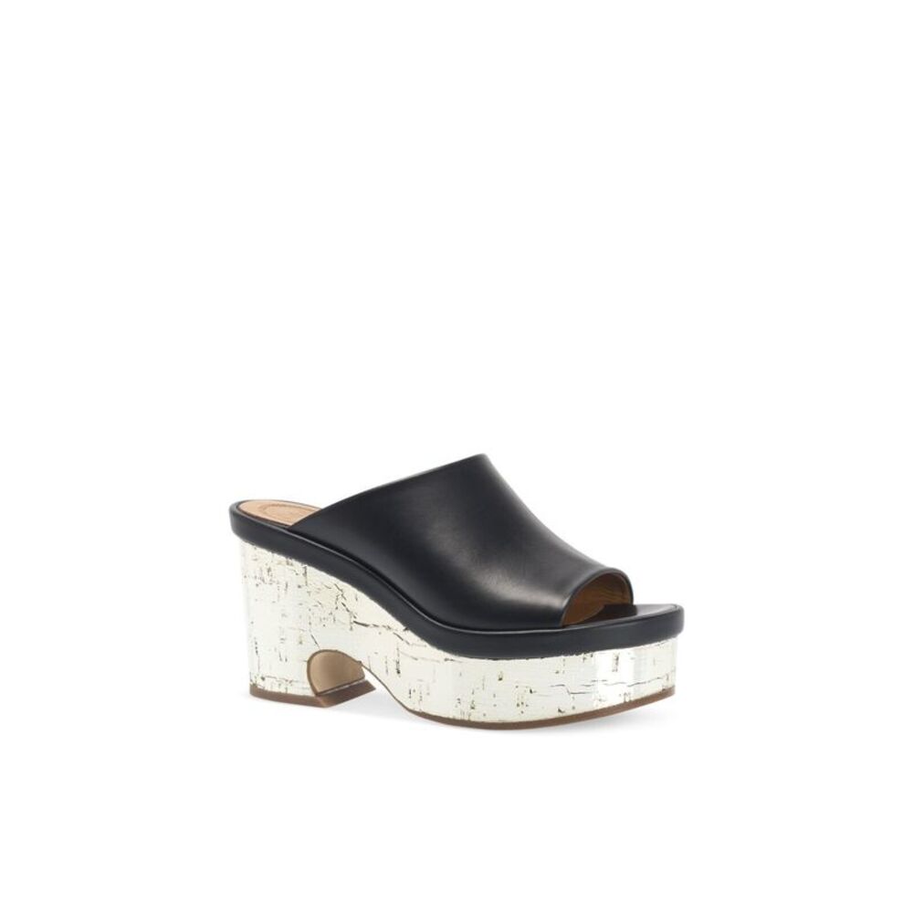 CHLOE Womens Black 1-1/2" Metallic-Coated Platform Oli Heeled Mules Shoes 37